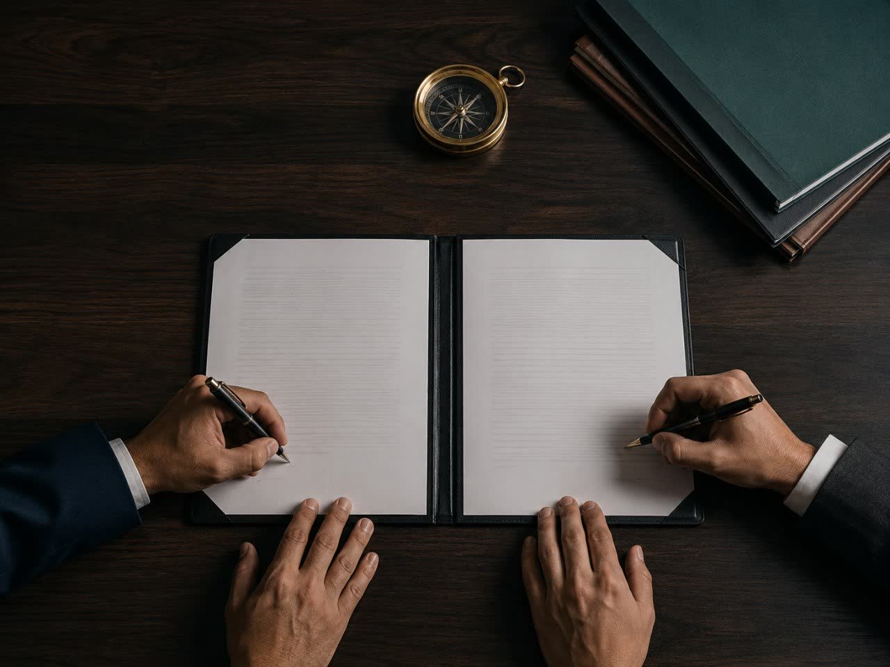 Manos firmando acuerdo financiero